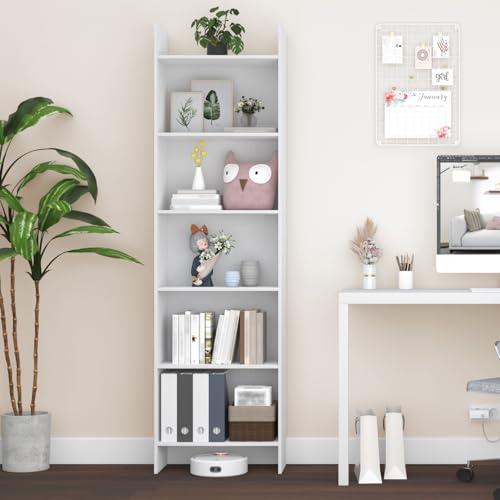 Hzuaneri Bücherregal, Regal, Standregal, Büroregal, mit 6 Fächern, offen, für Wohnzimmer, Arbeitszimmer, Büro, als Raumteiler, 24 x 48 x 170 cm, Weiß 01103XBC