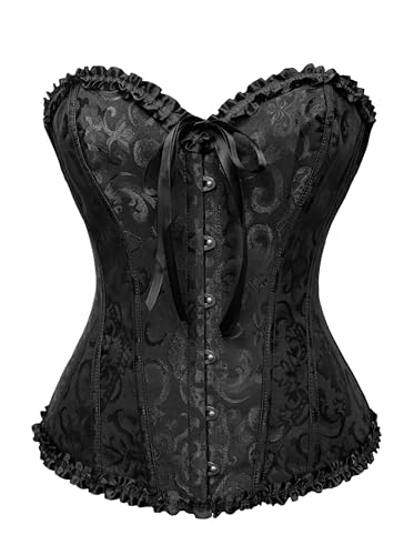 Wikoan Korsett Damen Bustier Corset Top für Frauen Vollbrust Corsage Schnürkorsett Taillenformer Dessous für Halloween und Karneval Vintage Korsett Schwarz M