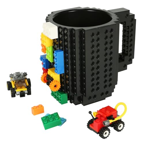 Lumsburry Build-on Bricks Tassen Becher, Kreative DIY Kaffeetasse Baustein Kaffee Tee Trinken Spaß Trinken Geschenk (Schwarz)