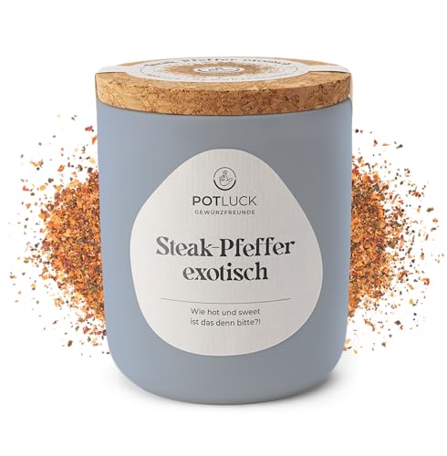 POTLUCK | Steak-Pfeffer exotisch | Gewürzzubereitung im Keramiktopf | 80g | Vegan, glutenfrei und mit natürlichen Inhaltsstoffen