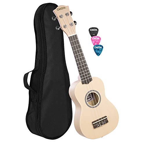 CASCHA Sopran Ukulele Set für Kinder und Erwachsene I Starter Kit Mit 3 Plektren, Tasche, Aquila Saiten I Kleine Hawaii Gitarre für Anfänger und Fortgeschrittene I Cream HH 3967