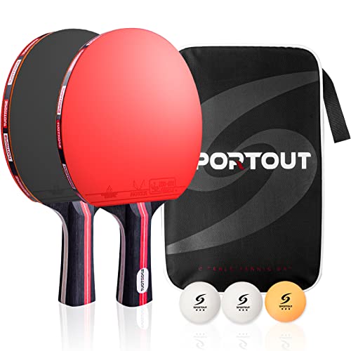 Tischtennisschläger,Hochleistungs-Tischtennis Set | Premium Tischtennisschlaeger, 3-Sterne-Tischtennisbälle, Kompakte Aufbewahrungstasche (Set für 2 Spieler | A Rot)