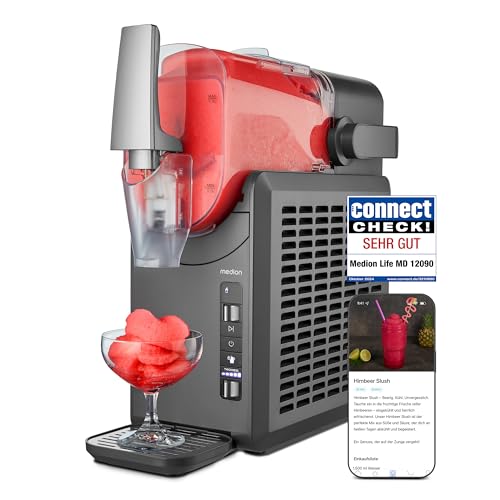 MEDION Slush Maschine (2,6 Liter Slush-Eis Kapazität, 1,9 Liter Fassungsvermögen, Slush Ice Maker für Getränke, 5 Getränkemodi, 30-60 Minuten Zubereitungszeit, Kompressor, Slush Eis Maschine, MD12090)