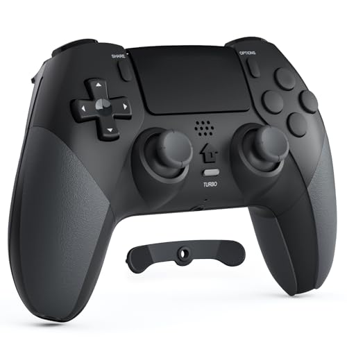 CHEREEKI Controller für PS4, Bluetooth-Controller mit 2 Programmierbaren Tasten, Wireless Gamepad mit Doppelter Vibration, 6-Achsen-Gyro-Sensor, Touchpad, Integrierter Lautsprecher, Schwarz