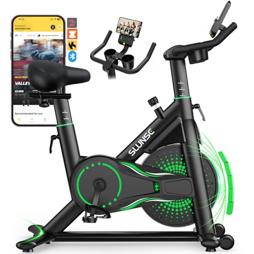 2025 Neu SLUNSE Heimtrainer Fahrrad mit App, Einstellbarer Magnetischer Widerstand Hometrainer Fahrrad, Leise & Bequem Ergometer Heimtrainer mit Hantelablage, LCD-Display, Tablet-Halterung, Bis 180KG