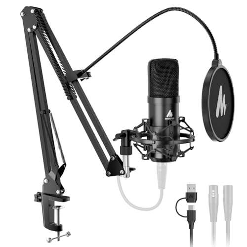 MAONO XLR/USB PC Mikrofon Set: 192kHz/24bit Studioqualität, Plug & Play, 3-stufige Rauschunterdrückung, 4 Presets. Metallmikrofon-Kit mit Software für Podcast, Streaming, Aufnahmen, Gesang, A04 Gen2