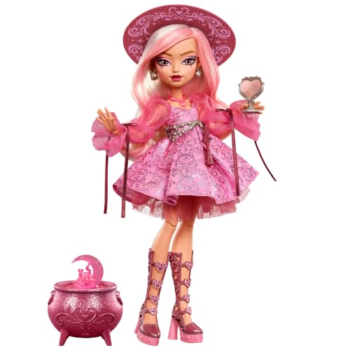 Monster High-Puppe, Moonspell Magic by Carina Song Liebes-Hexe mit Überraschung im Kessel und Zubehörteilen wie Spiegel und Zauberbuch, JNM26