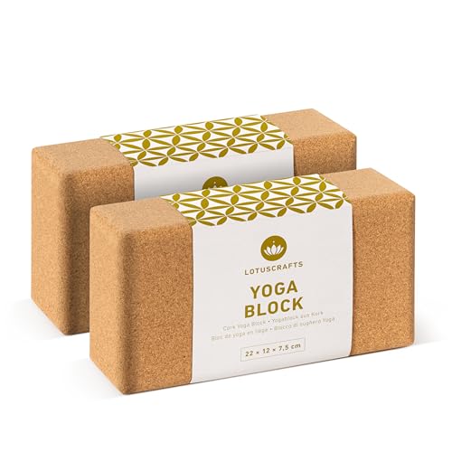 Lotuscrafts® Yoga Block Kork 2er Set oder Einzeln, Korkblock in 2 Größen, Made in Portugal, 100% Natürliche Yogablöcke aus Kork, Yoga Zubehör für Anfänger & Fortgeschrittene (Klein, Doppelpack)