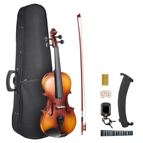 VEVOR Violine 3/4, Geigenset mit Hartschalenkoffer, Kolophonium, Bogen, Schulterstütze, Steg, Stimmgerät und zusätzlichen Saiten, für Anfänger/in im Alter von 9 bis 11 Jahren (braun)