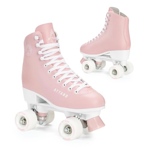 ATTABO Damen Rollschuhe Serena Größe 38 EU Größenverstellbar ABEC-3 Aluminium Skate Leder Obermaterial Zehenschutz Sicheres Bremsen Präzisionspassung 82A Räder