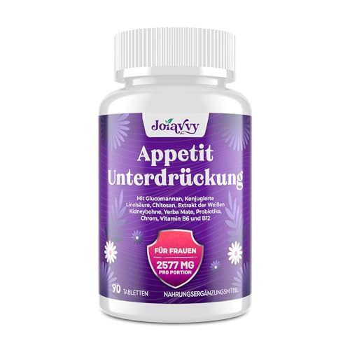 Appetitzügler für Frauen 2577mg, Hochdosiert Glucomannan aus der Konjak Wurzel, Schnell Stark Fettverbrenner, Optimiert mit Chrom, Grüntee Extrakt, Vitamin B12, Natürliche, Keto (90 Tabletten)