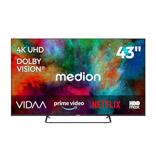 MEDION 108 cm (43 Zoll) Fernseher (Smart-TV, Dolby Vision HDR, HBO Max, MagentaTV, Prime Video, Disney+, DAZN, Paramount+, Dolby Atmos, VIDAA Store, PVR, Bluetooth, MD 843302)