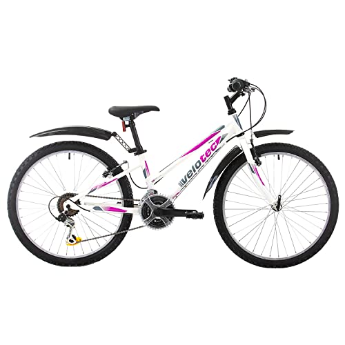 Multibrand Probike Adventure 24 Zoll Mountainbike 18 Gang Mädchen-Fahrrad & Jungen-Fahrrad, geeignet ab 130-155 cm (Weiß-Rosa-Legierung)