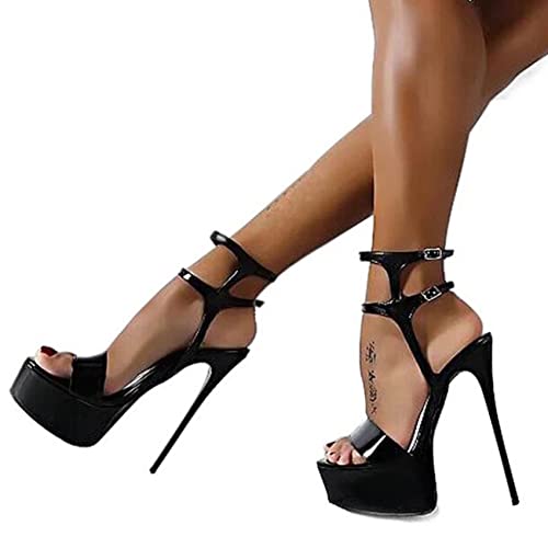 EXECAB Frauen Sommer Sandalen Sexy Offene Spitze 16CM High Heels Party Kleid Hochzeit Nachtclub Frauen Schuhe,Schwarz. (Schwarz, Adult, Women, 45, Numeric, EU Footwear Size System, Medium)