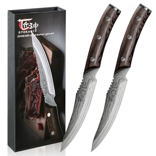 SYOKAMI 2-tlg. Steakmesser-Set, Karbon-Edelstahl, Damast-Optik, japan. Stil