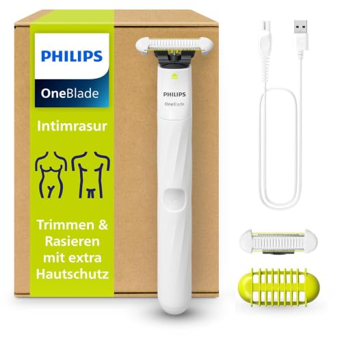 Philips OneBlade Intimate, Intimrasur, Trimmen & Rasieren mit extra Hautschutz, Für eine gründliche und angenehme Rasur – ohne komplett glatt zu rasieren, Modell QP1924/30