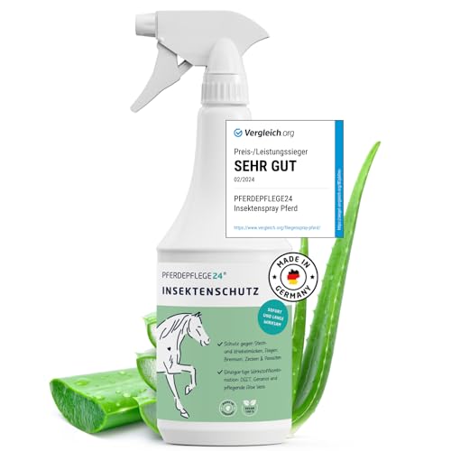 PFERDEPFLEGE24 Insektenspray Pferd DEET - Sofortiger Schutz & Langanhaltende Wirkung - 5 Größen - Fliegenspray stark Hochkonzentriert & Wirksam gegen Mücken, Fliegen, Bremsen & Zecken 1000ml
