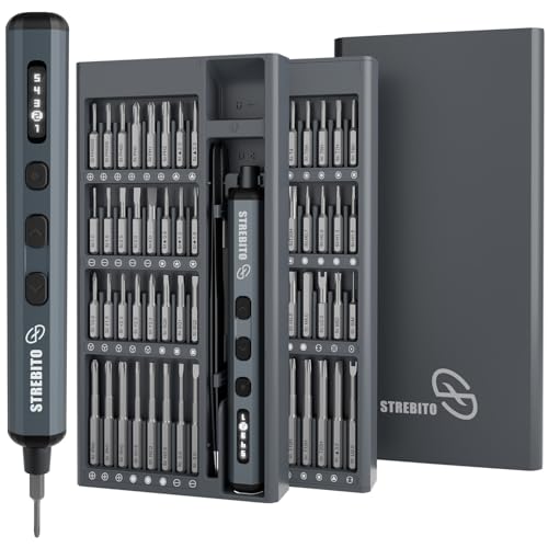 STREBITO Präzisions-elektrischer Schraubendreherset,70-Teiliges Set electric screwdriver,5 Drehmomentstufen digitale anzeige, 64 Magnetische Bits, Mini-Elektroschraubendreher für PC, RC-Elektronik
