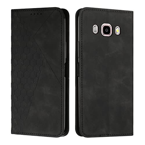 KOUYI Kompatible mit Samsung Galaxy J5 2016 / J510 Hülle, Retro Premium PU Leder Weich TPU Klapphülle Kartenfächer Magnetic Standfunktion Flip Wallet Shockproof Handyhülle (Schwarz)