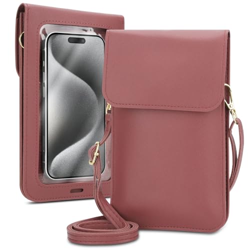 Cadorabo Handytasche zum Umhängen kompatibel mit LG L40-kleine Handtasche mit Handyfach und Sichtfenster, Handy Umhängetasche mini für L40, 2 Fächer, PULeder, Damen, PINK