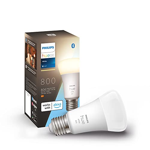 Philips Hue White E27 LED Leuchte 1-er Pack (806 lm), dimmbare LED Lampe für das Hue Lichtsystem mit warmweißem Licht, smarte Lichtsteuerung über Sprache und App