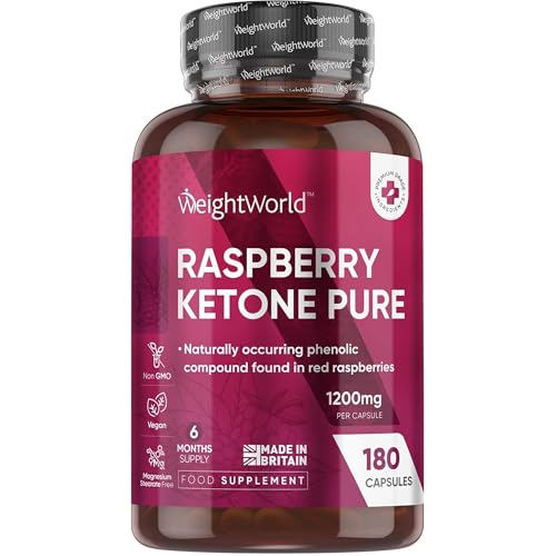 Himbeer Ketone - 1200mg pro Kapsel - 6 Monate Vorrat - 180 vegane Kapseln - Raspberry Ketone mit Himbeerfruchtextrakt - Frei von Magnesiumstearat - Ohne Gentechnik - Von WeightWorld
