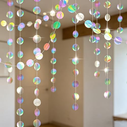 4 Stück Girlande Papier Irisierende - 52Ft Hängenden Garland Circle Dots Geburtstagsdeko für Einschulung Schulkind Frozen Meerjungfrau Unterwasserwelt Baby Shower Fasching New Year Party Deko