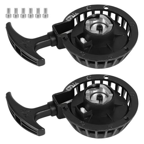 LALAGO 2tlg Pocketbike Seilzugstarter Schwarz, Motorrad Zugstarter Tuning Aluminium Alloy, Mini Quad Pull Start Ersatzteile, Recoil Starter für 2-Takt 47CC 49CC Zündung ATV Dirtbike Kinderfahrrad