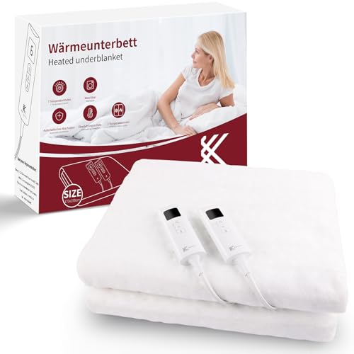 REDKEY Wärmeunterbett mit Abschaltautomatik,170x150 cm Heizdecke Unterbett,2 Temperaturzonen,Heizunterbett mit 7 Temperaturstufen,Überhitzungsschutz,waschbar,Befestigungsgurte