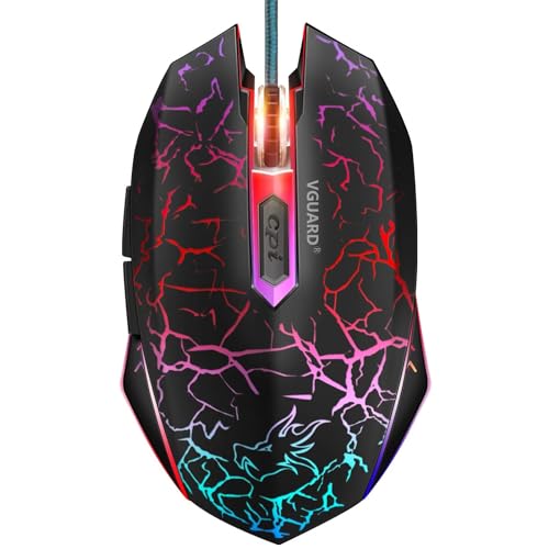 VGUARD Gaming Maus, Wired Hohe Präzision Optische Professionelle Wired Gaming Maus mit 6 Tasten/7-Modi LED Design für pro Gamer - Schwarz
