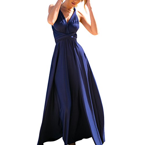 Abendkleid Lang Damen Elegant Rückenfreies Multiway Bandage Wickelkleid Festlich Hochzeitskleid Brautkleid Brautjungfernkleider Cocktailkleid Weihnachten Silvester Partykleid Ballkleid Navy Blau M