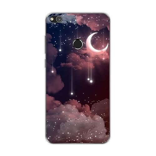 KARTXITAI Hülle Kompatibel mit Huawei P8 Lite 2017/P9 Lite 2017, Stoßfeste Schutzhülle mit Weiche Silikon Bumper Case Handyhülle Anti-Kratzt Transparent Rückseite - Sterne,Mond,Wolken,Himmel