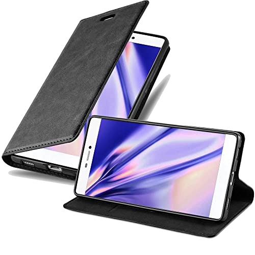 Cadorabo Hülle kompatibel mit Huawei P8 aus Premium Kunst Leder Flip Klappbare Stoßfeste Magnetische [Standfunktion] [Kartenfächern] Cover Hülle für Huawei P8 Tasche in Schwarz