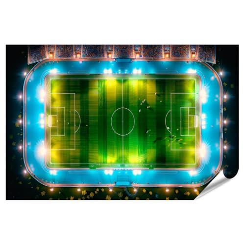 islandburner XXL Bild Poster Leuchtendes Fußballstadion bei Nacht für Wohnzimmer Fußballfans Sportsbar Premium Bilder Fotodruck