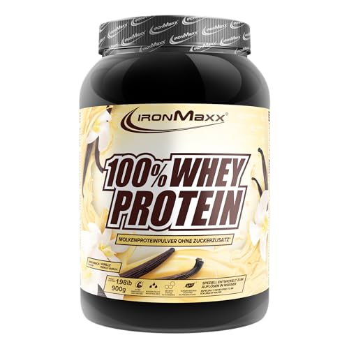 IronMaxx 100% Whey Protein Pulver 900g - French Vanilla | Cremiger Eiweißshake mit BCAAs & EAAs | High Protein, Low Carb & zuckerarm | Ideal für Muskelaufbau & Fitness Design kann variieren