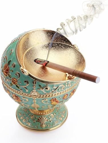 Retro Vintage Aschenbecher mit Deckel – Winddichter Globus Design aus Zinklegierung Dekorativer Haushalts-Aschenbecher mit Abnehmbarem Deckel Große Kapazität (Höhe 11,5 cm)