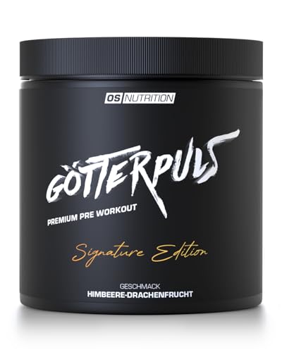 OS NUTRITION Götterpuls Signature Edition Pre Workout mit L-Citrullin, AAKG & Beta-Alanin – 200mg Koffein pro Portion – Vegan – 395g Pulver (25 Portionen), Himbeere-Drachenfrucht