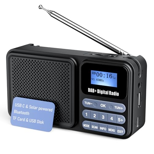 Gallypek tragbares DAB Radio, DAB Plus FM Radio mit Bluetooth 5.0& 80 Voreinstellungen Küchenradio mit Kabel oder 2200mAh Akkubetrieb, Support Solar& USB Charing USB Flash Drive/TF/AUX Anschluss