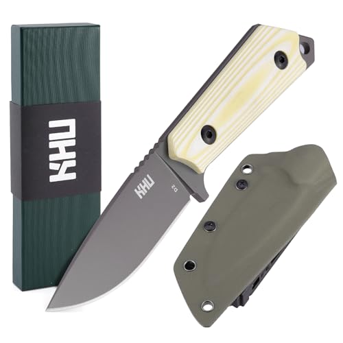 KHU Outdoor Messer Feststehende Klinge Jagdmesser Survival Messer Bushcraft Camping Messer - D2 Stahl, G10-Griff - Outdoor Jagd Wandern - Mit Kydex Scheide - 29A