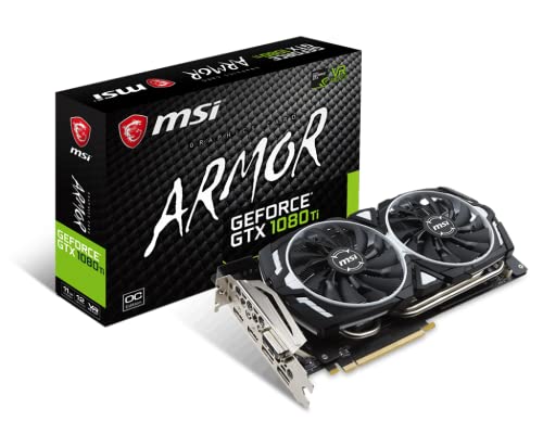 MSI GeForce GTX 1080TI Armor OC 11GB Nvidia GDDR5X 2x HDMI, 2x DP, 1x DL-DVI-D, 2 Slot Afterburner OC, VR Ready, 4K-optimiert, Grafikkarte