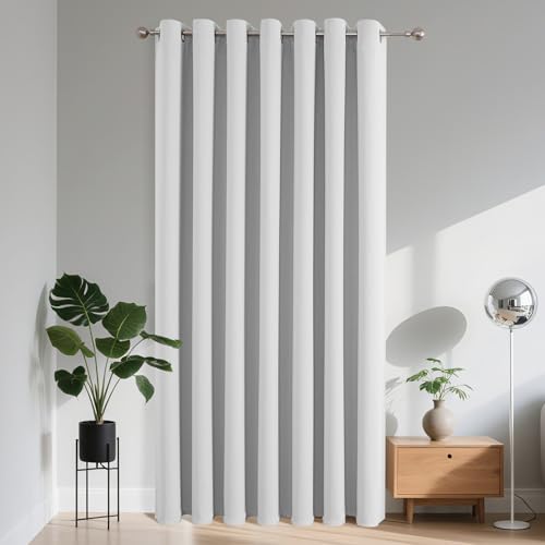 Joydeco Verdunkelungsvorhang 1 Stück, Vorhang Blickdicht mit Ösen Türvorhang H 210 x B 132 Thermovorhang Weiß Kälteschutz Hitzeschutz Blackout Curtain für Schlafzimmer Wohnzimmer