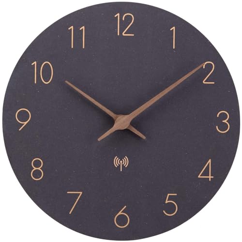 ACCSHINE MDF Holz Funkuhr Wanduhr Ohne TickgeräUsche Lautlos 30cm Quarz Batterie Groß Wanduhren Einfach zu Lesen für Zimmer Zuhause KüChe Schlafzimmer Büro Schule (Schwarz)