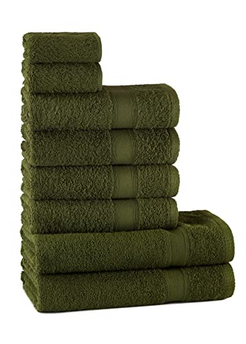 Tuiste Handtücher Set |%100 Baumwolle Handtuch Set 8 Teilig | 2X Badetücher Set, 4X Handtücher, 2X Gästetücher | Weich und Saugstark | Farbe: Olivgrün