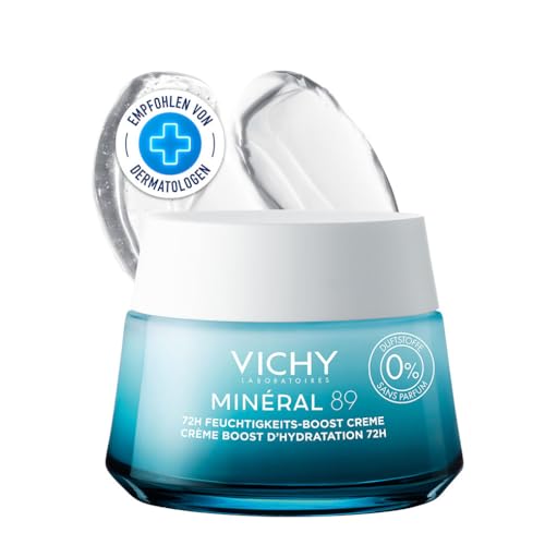 VICHY Feuchtigkeits-Boost Creme für normale Haut. Mit Mineralien, langkettiger Hyaluronsäure, Niacinamid (B3) und Squalan, Minéral 89 72H