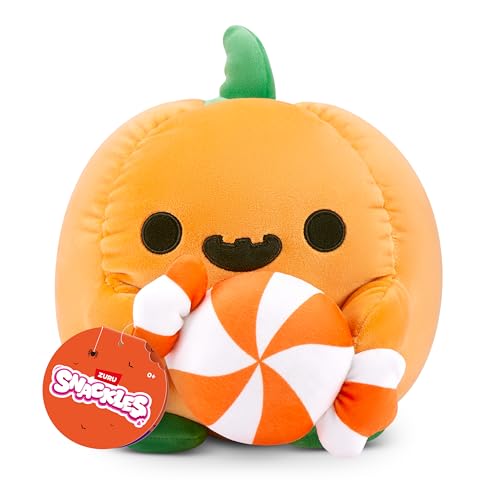 Snackles Halloween Serie 1, 20 cm großes Plüschspielzeug (Moon) von ZURU, Plüschspielzeug mit Snack-Accessoire, Jack-o-Lantern with Lolly