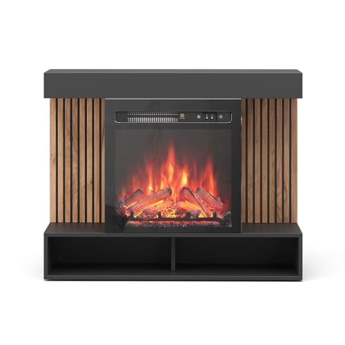 Vicco Elektrokamin Lynea, Schwarz, 100 cm mit realistischem Flammeneffekt und Heizung 1800W, zur Wandmontage oder freistehend nutzbar