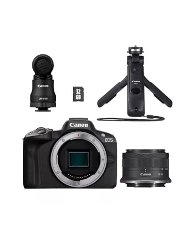 Canon EOS R50 Systemkamera + RF-S 18-45mm is STM Objektiv 2X Batterien (Zusätzliches Akku-Kit) - Spiegellose Kamera (Digitalkamera mit Autofokus + Motiverkennung für Personen Augen Tiere Fahrzeuge.)