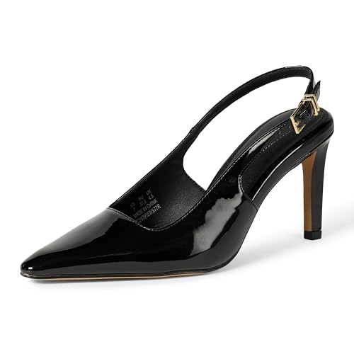 Amazon Essentials Damen Slingback-Pumps, Schwarz Lackleder, 43 EU