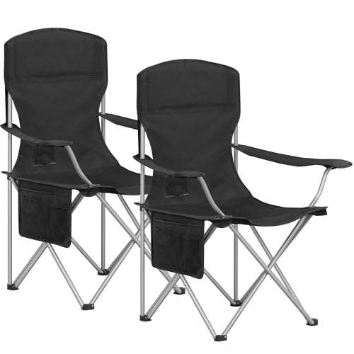 Hzuaneri Campingstuhl, 2er Set, mit Getränkehalter und Tragetasch, Schwarz
