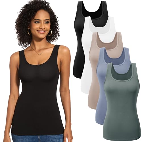 JOVCOVL Damen Tanktop U-Ausschnitt, Basic Slim Fit Unterhemd, 3/5er Pack